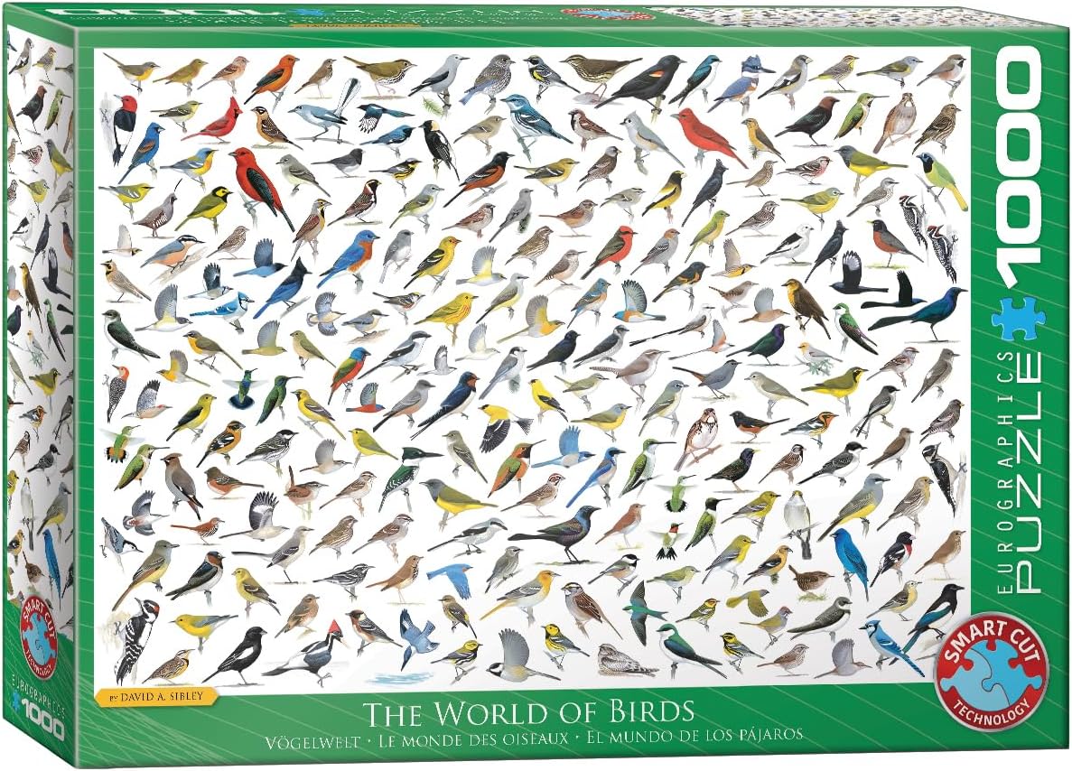 Puzzle de 1000 piezas con ilustraciones de estilo vintage de aves del mundo.